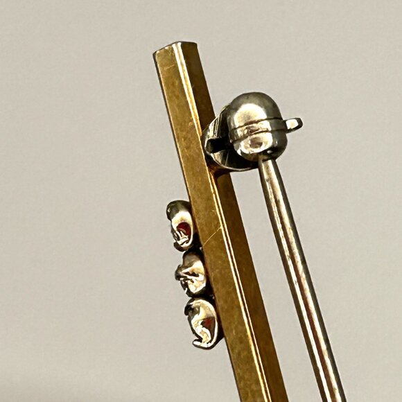 Vintage Krementz 14K Gold Filled Bar Pin Brooch 3 Clear Rhinestones Midcentury - Picture 4 of 10